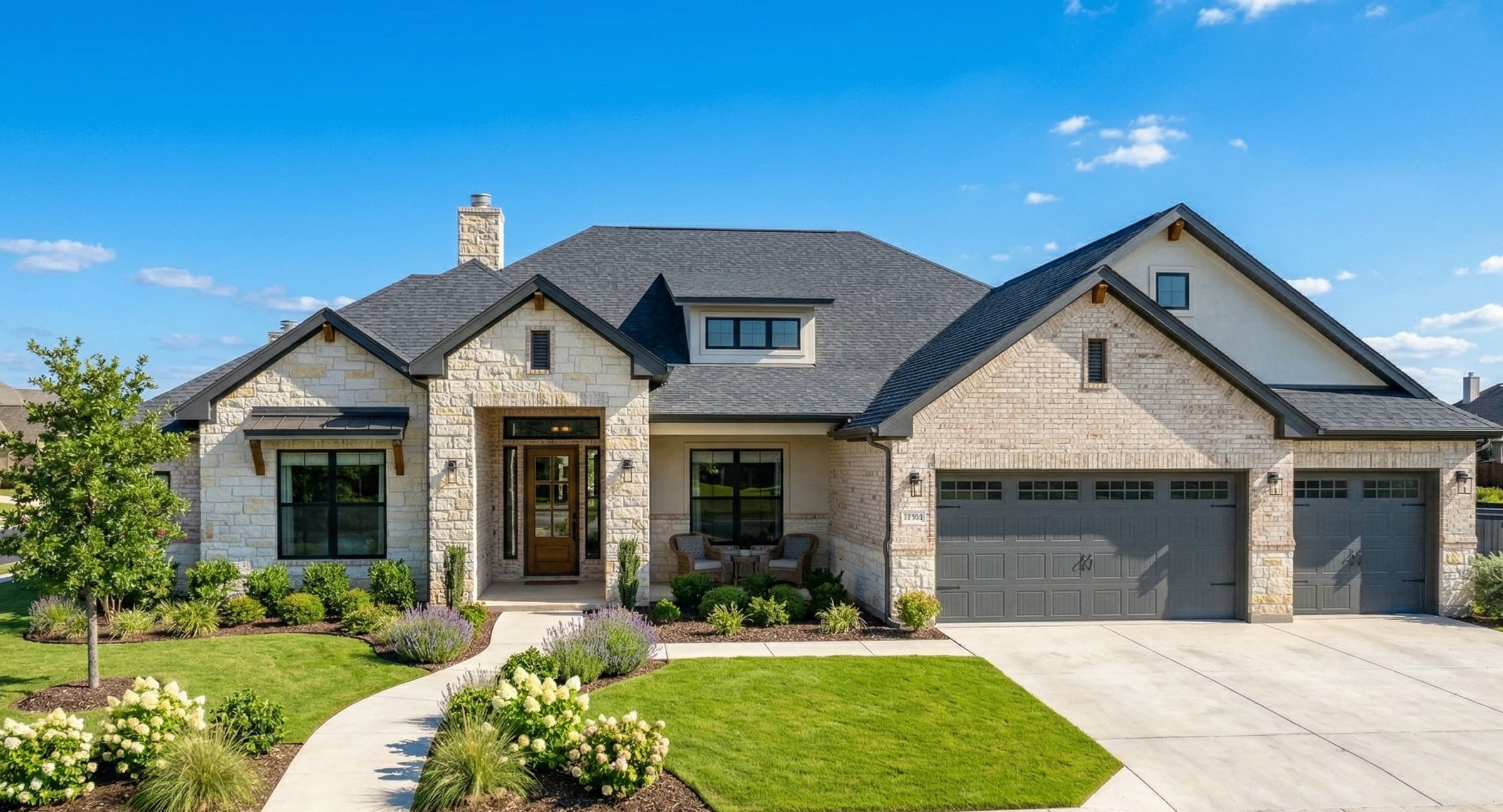 A brand-new home on a sunny street